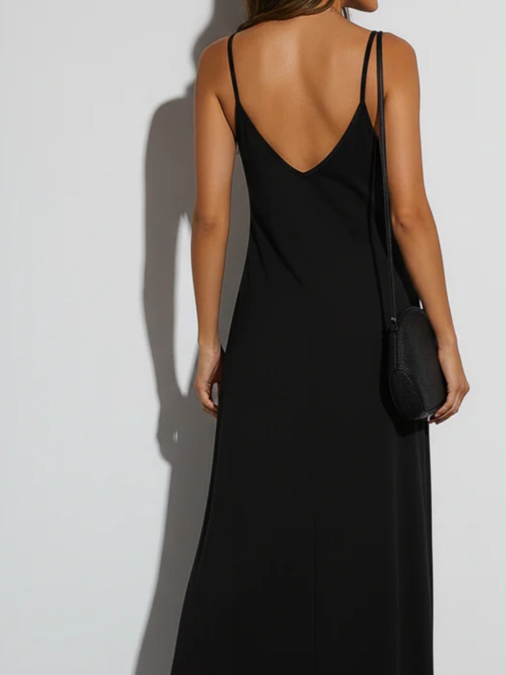 Classic Black V-Back Maxi Slip Dress - Women